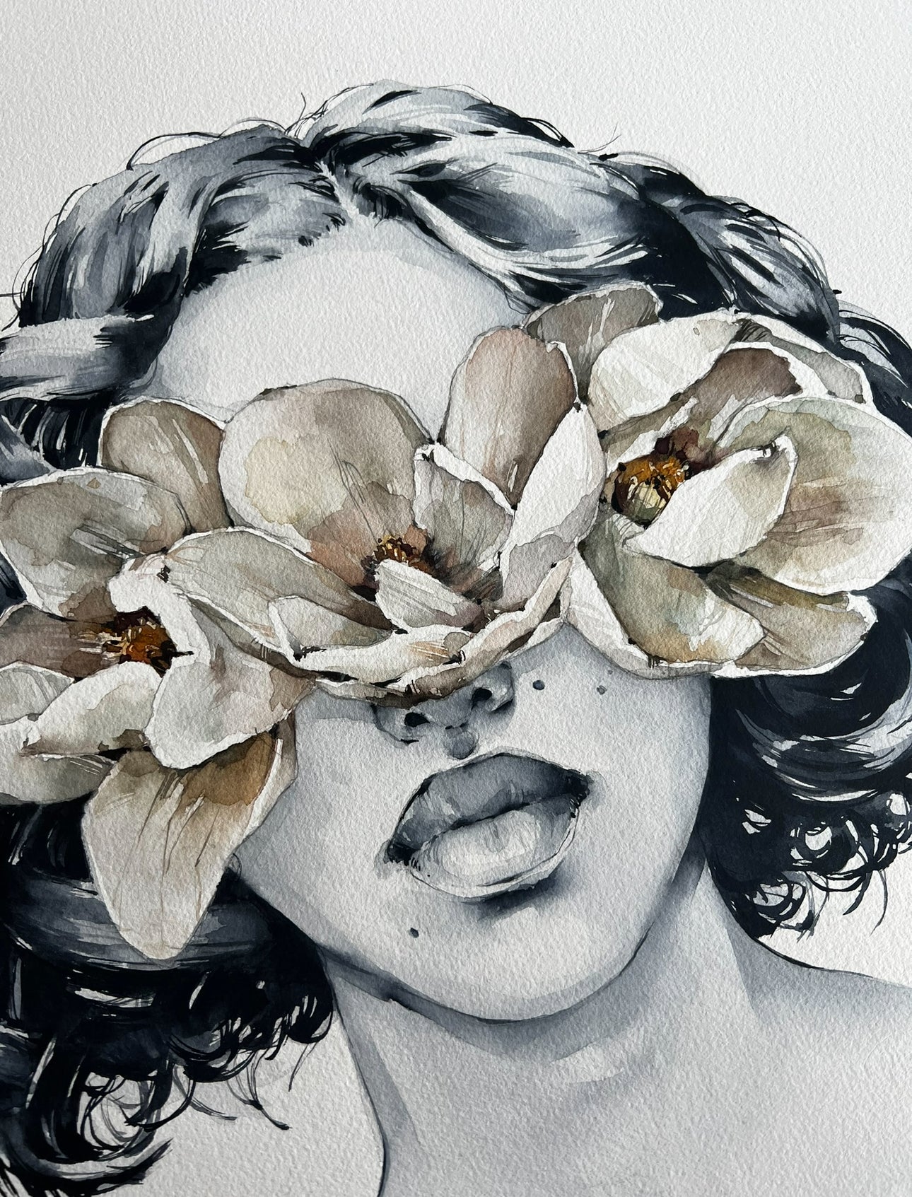 White magnolia blindfolded