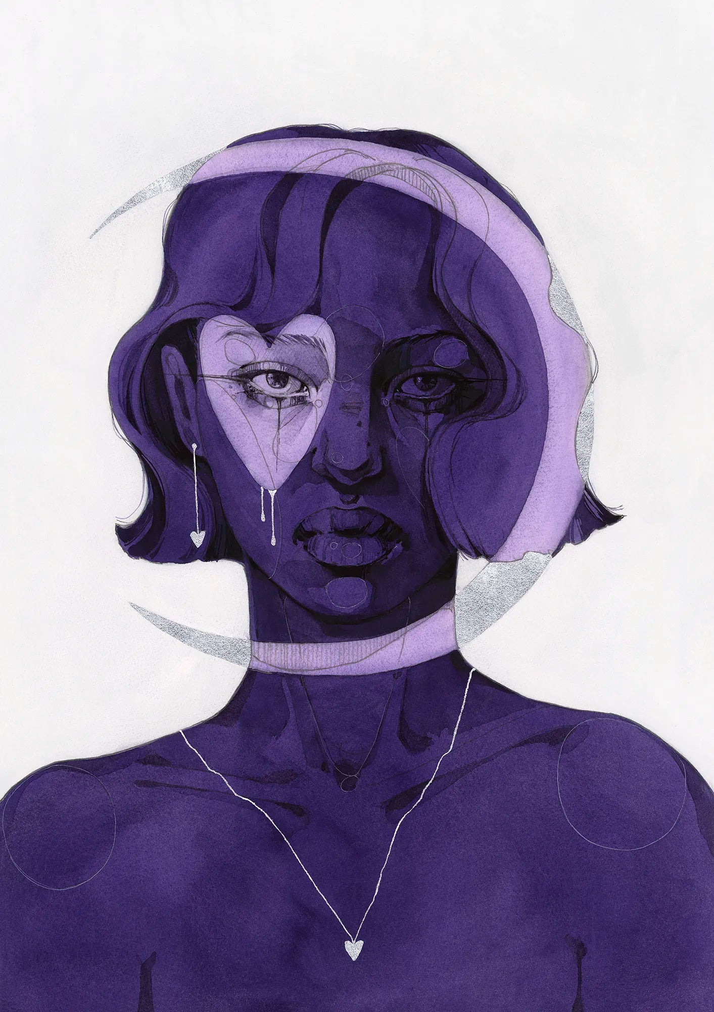 Silver Night, original watercolor by Polina Bright