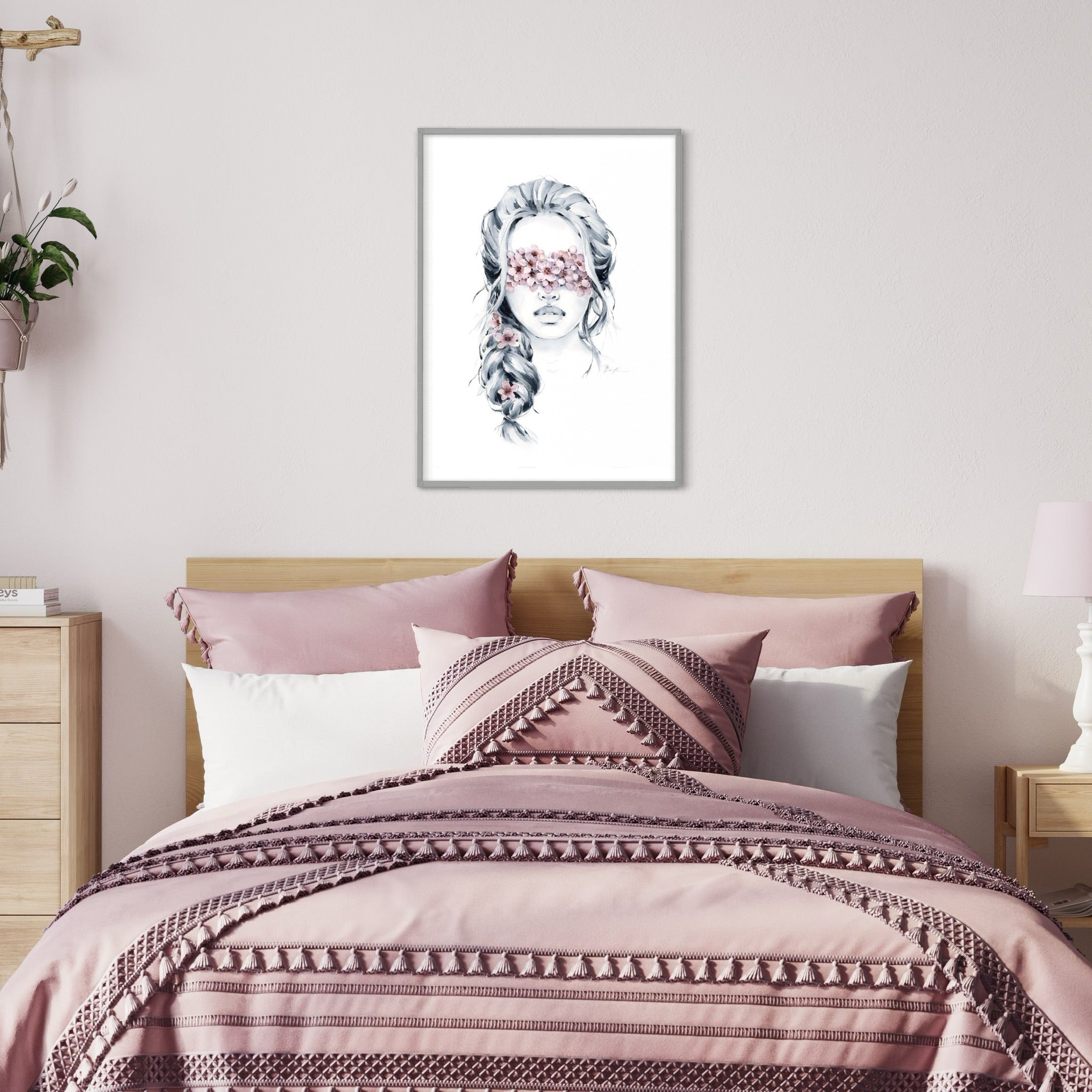 Cherry Blossom blindfolded print by Polina Bright in interior