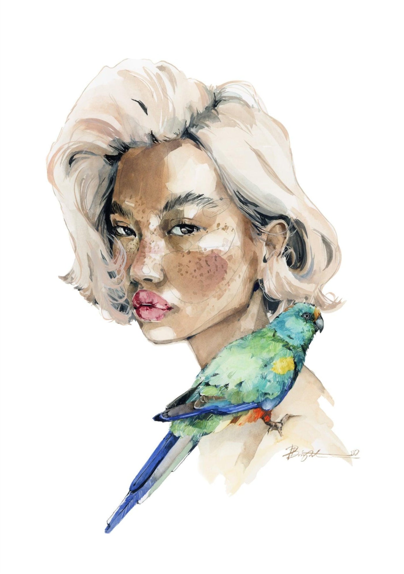 Girl with Mulga parrot - Polina Bright