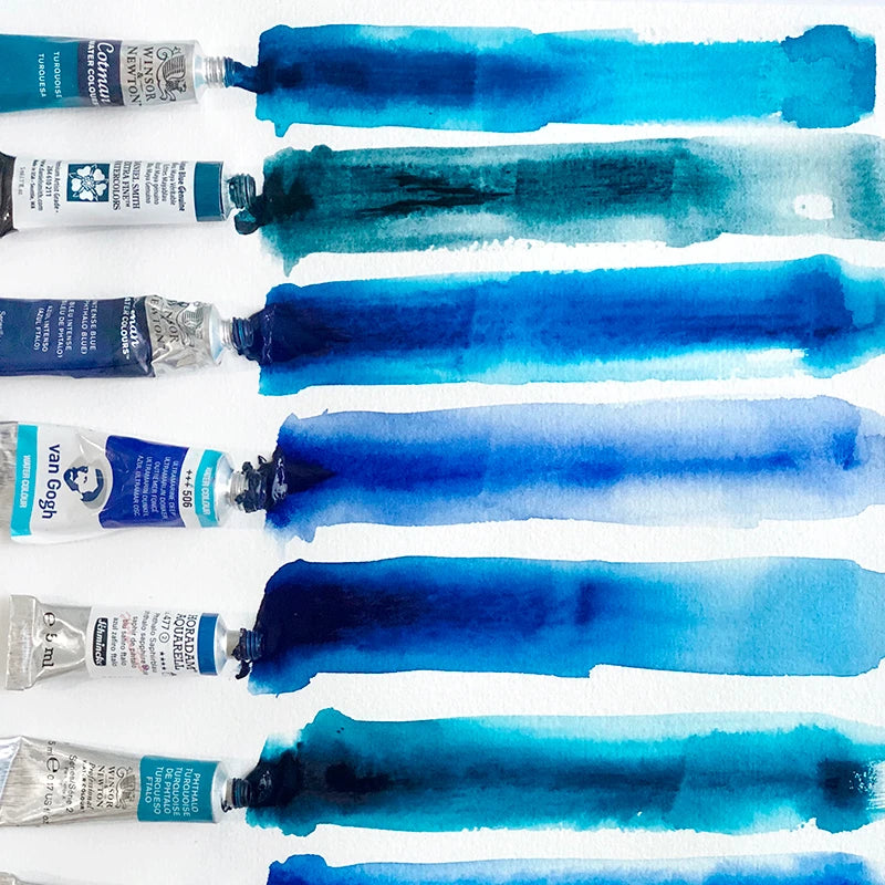 Blues watercolour tubes used by Polina Bright