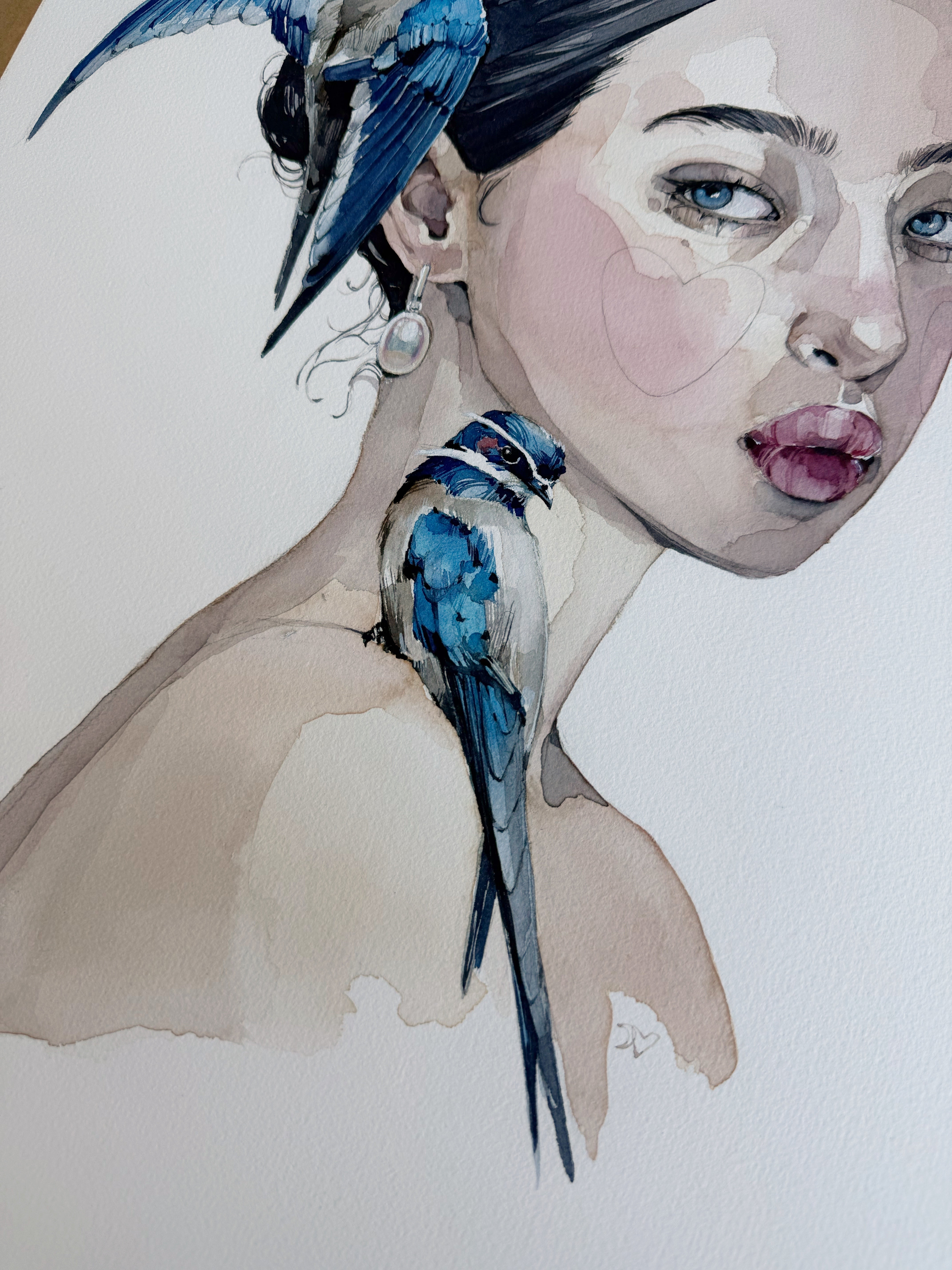 Girl with whiskered treeswift - original