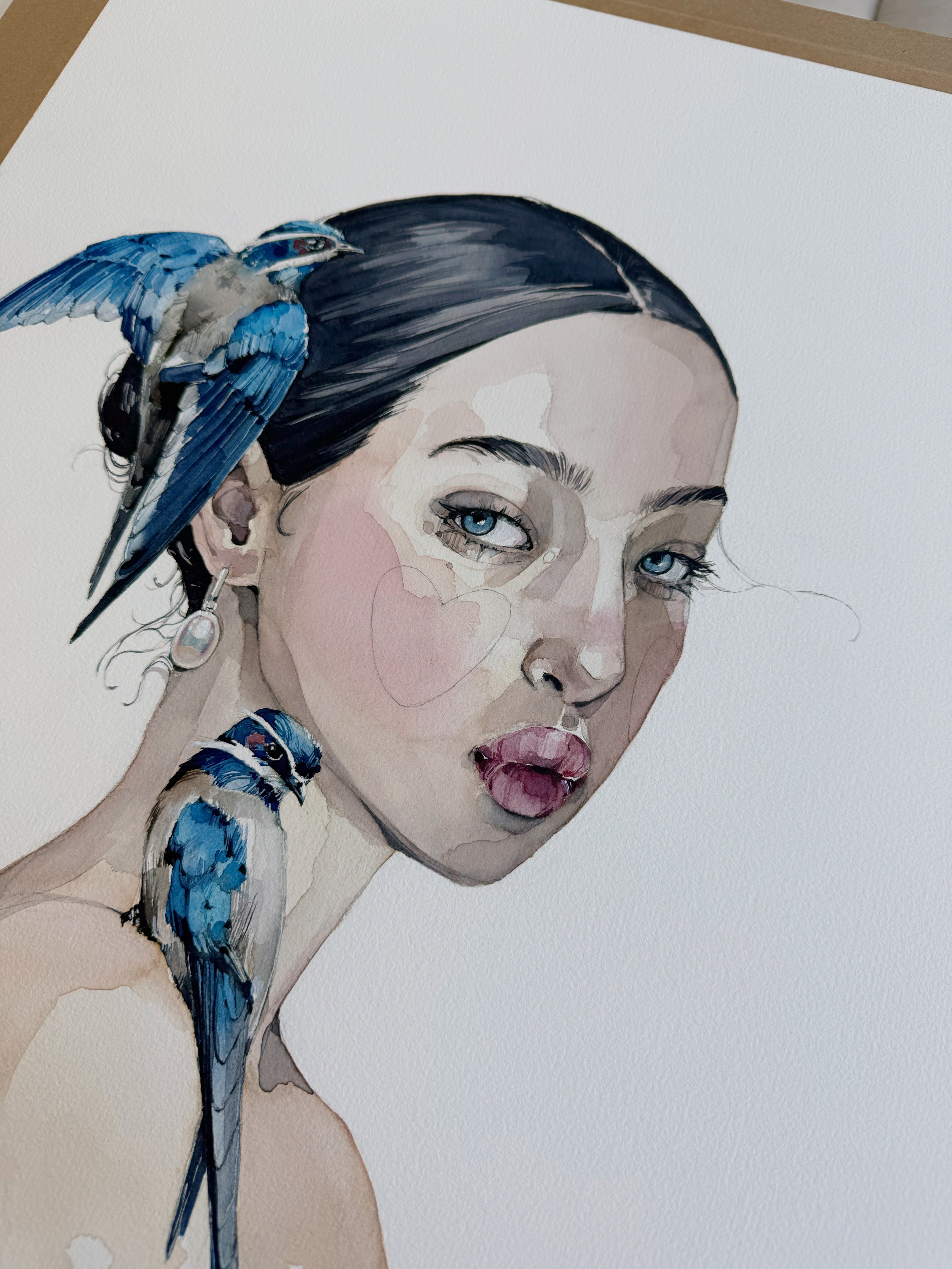 Girl with whiskered treeswift - original