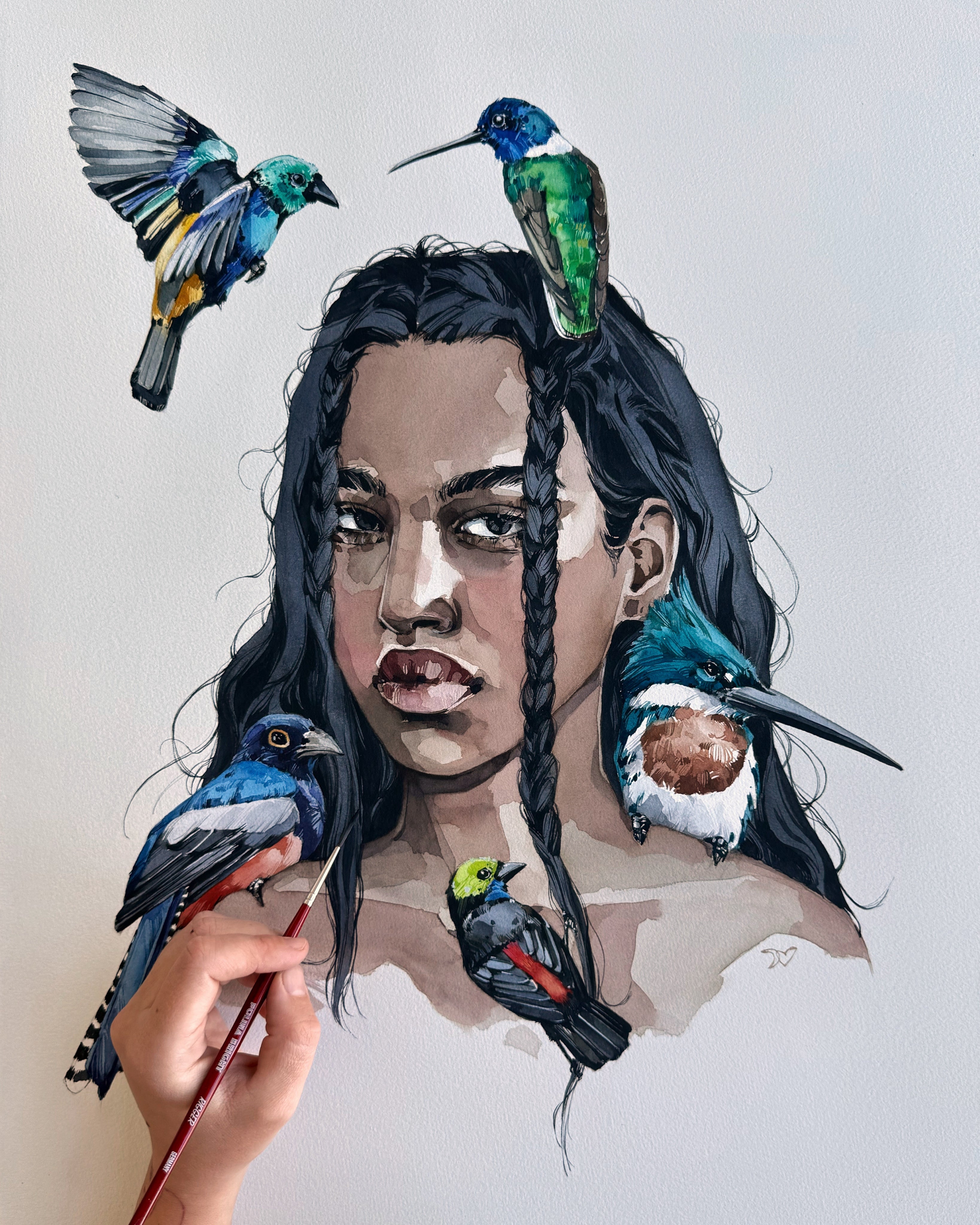 “Girl with Amazonian birds”