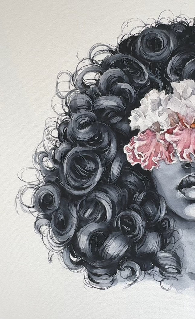 Pink Iris blindfolded  - original painting