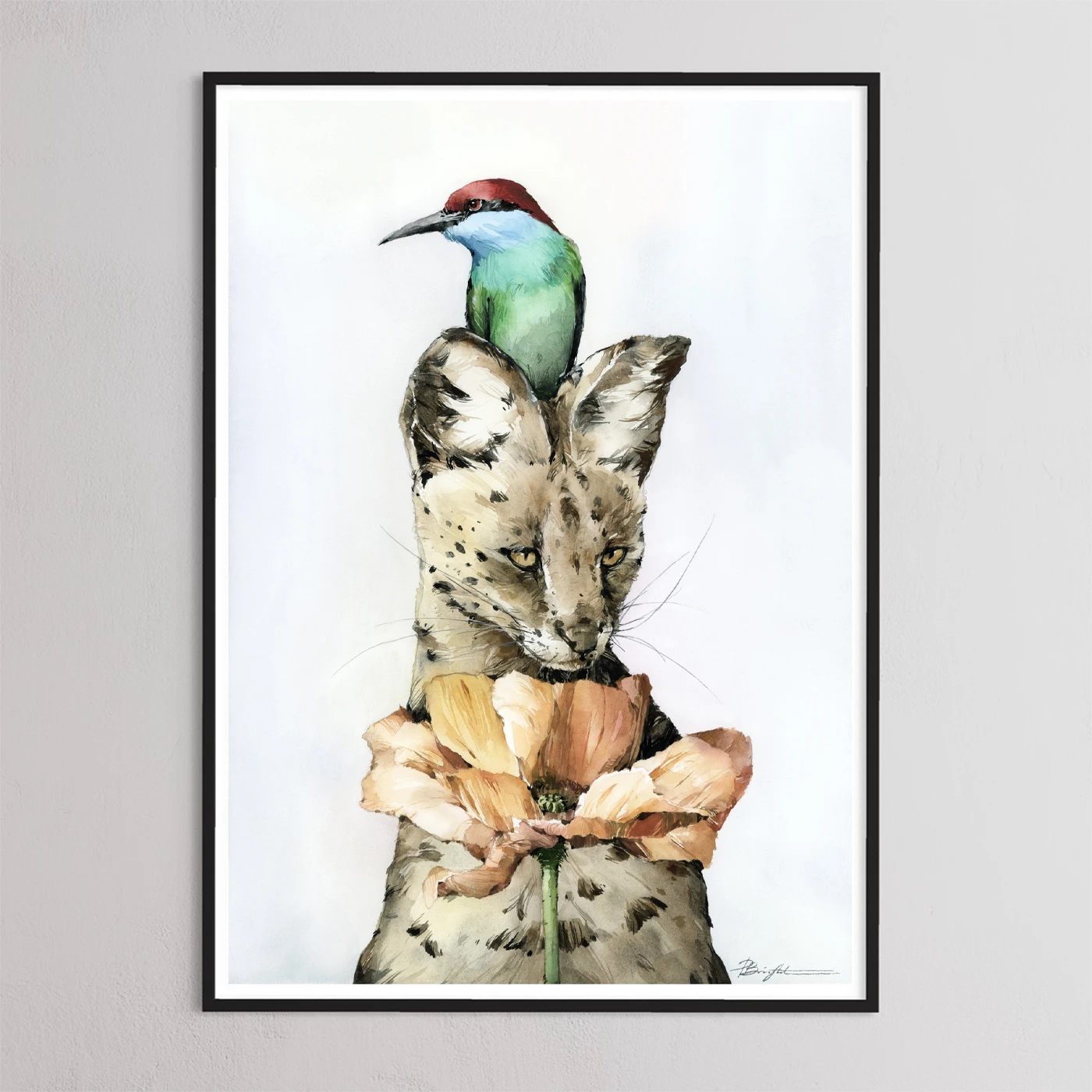 Trio: Bee-eater • Serval • Icelandic poppy by Polina Bright