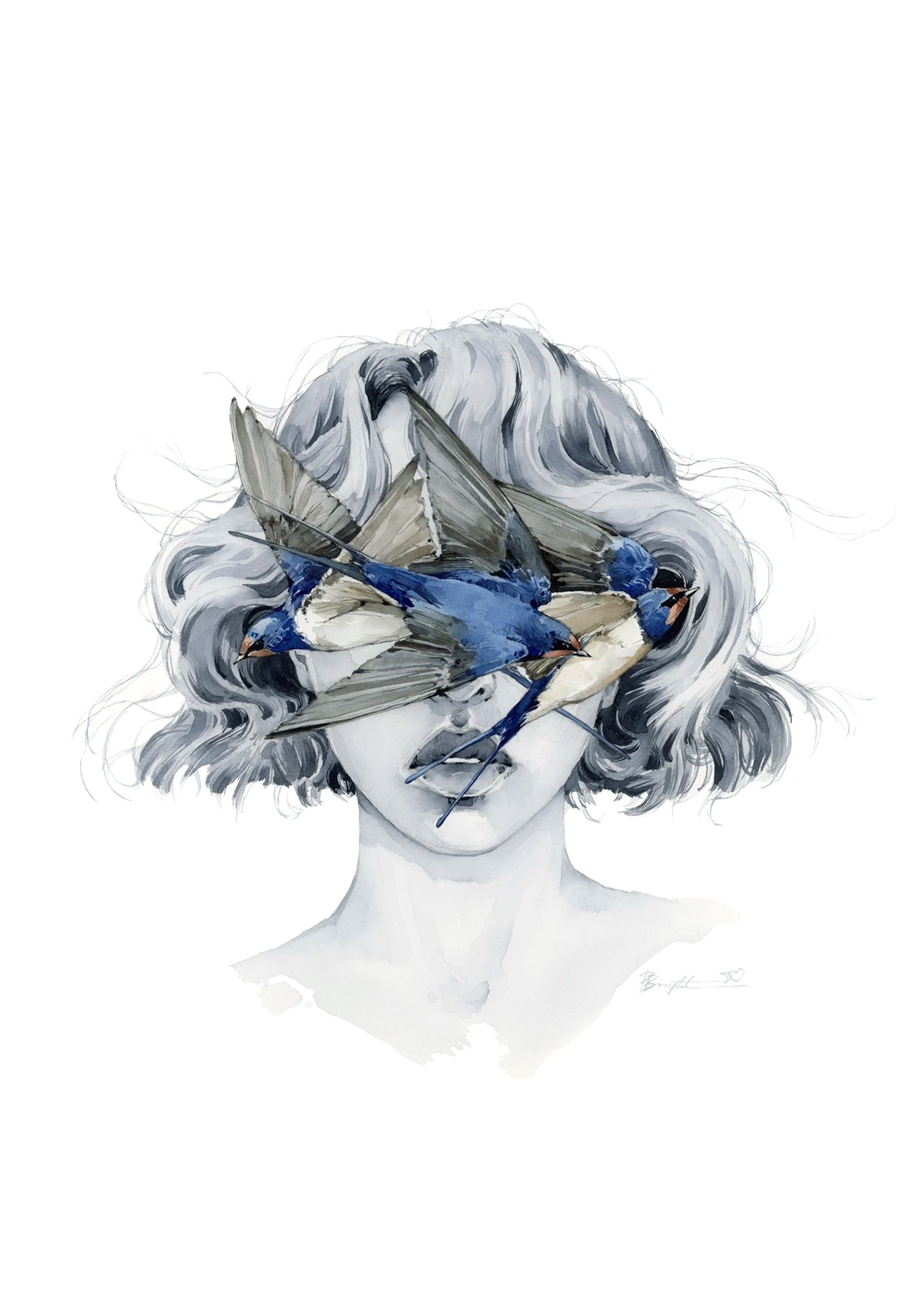 Barn swallow blindfolded (2024) by Polina Bright