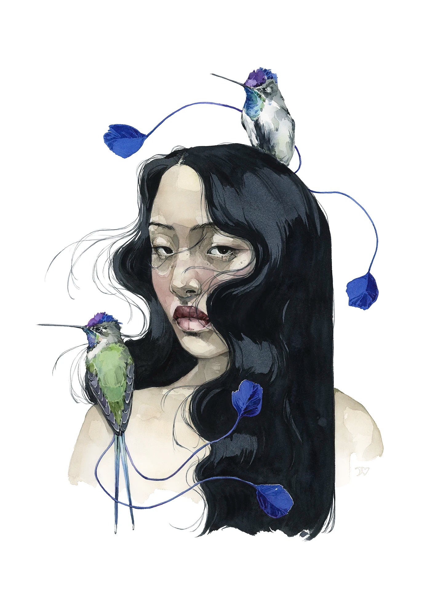 Girl with marvelous spatuletail - print by Polina Bright
