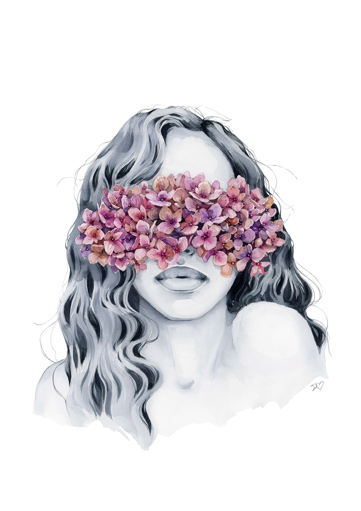 Hydrangea blindfolded print by Polina Bright