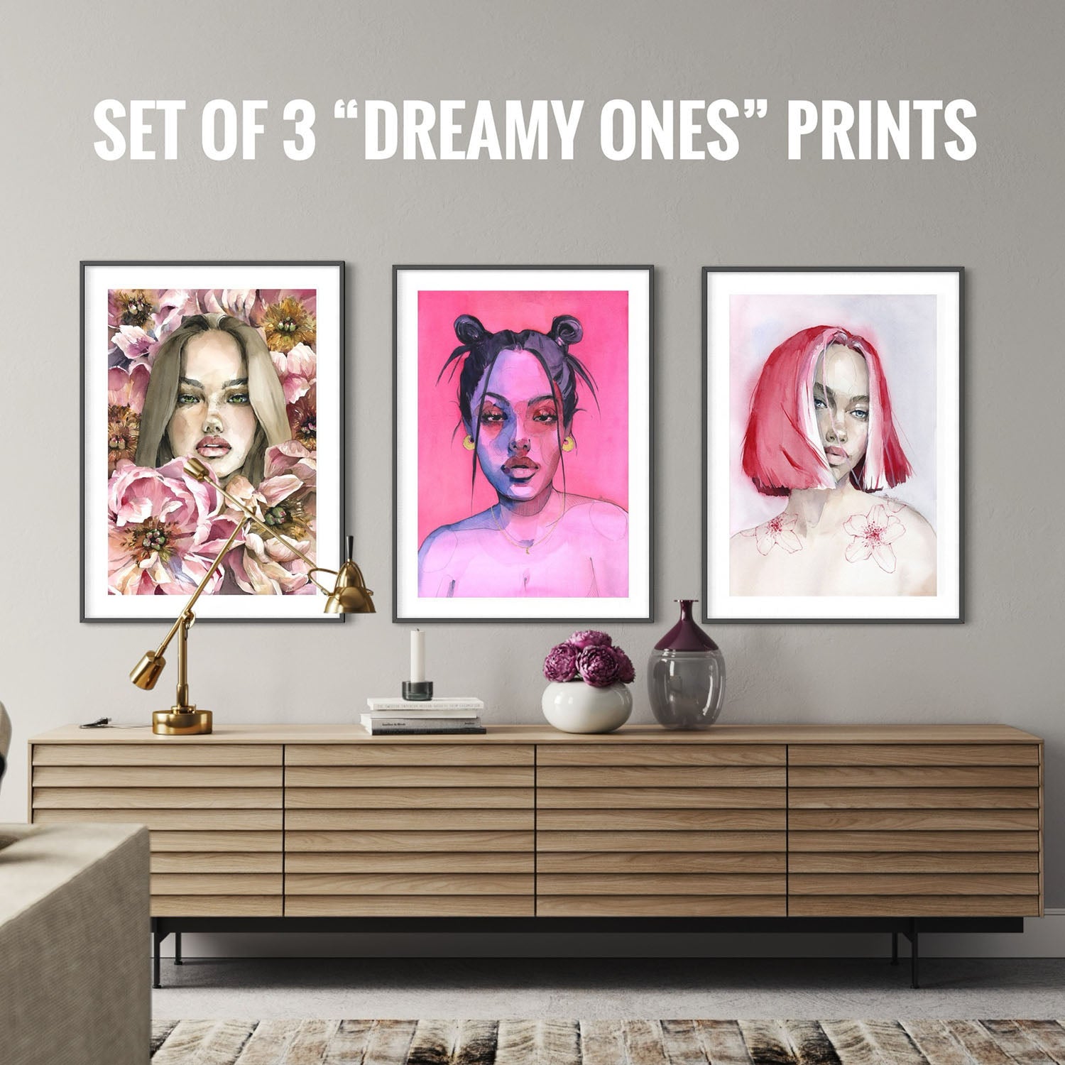 set of 3 prints from the Dreamy Ones collection by Polina Bright