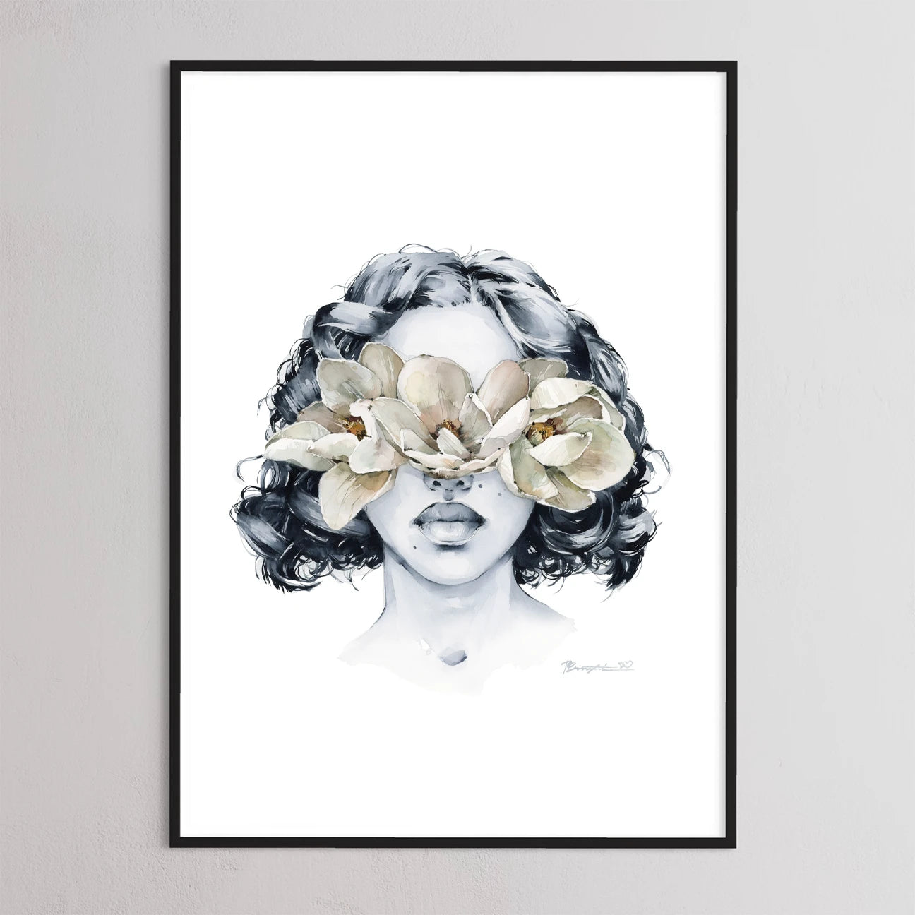 White magnolia blindfolded print by Polina Bright