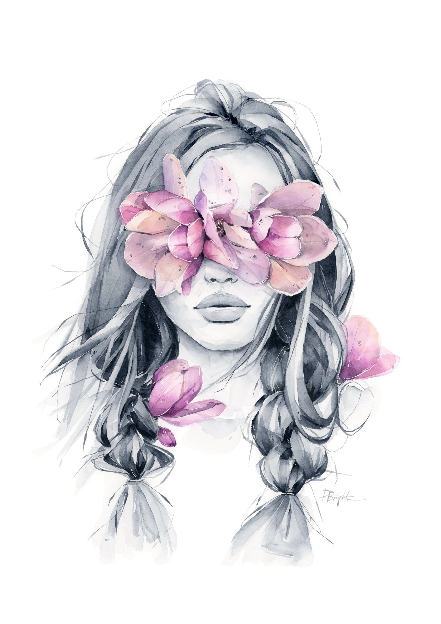 Wild magnolia blindfolded print by Polina Bright