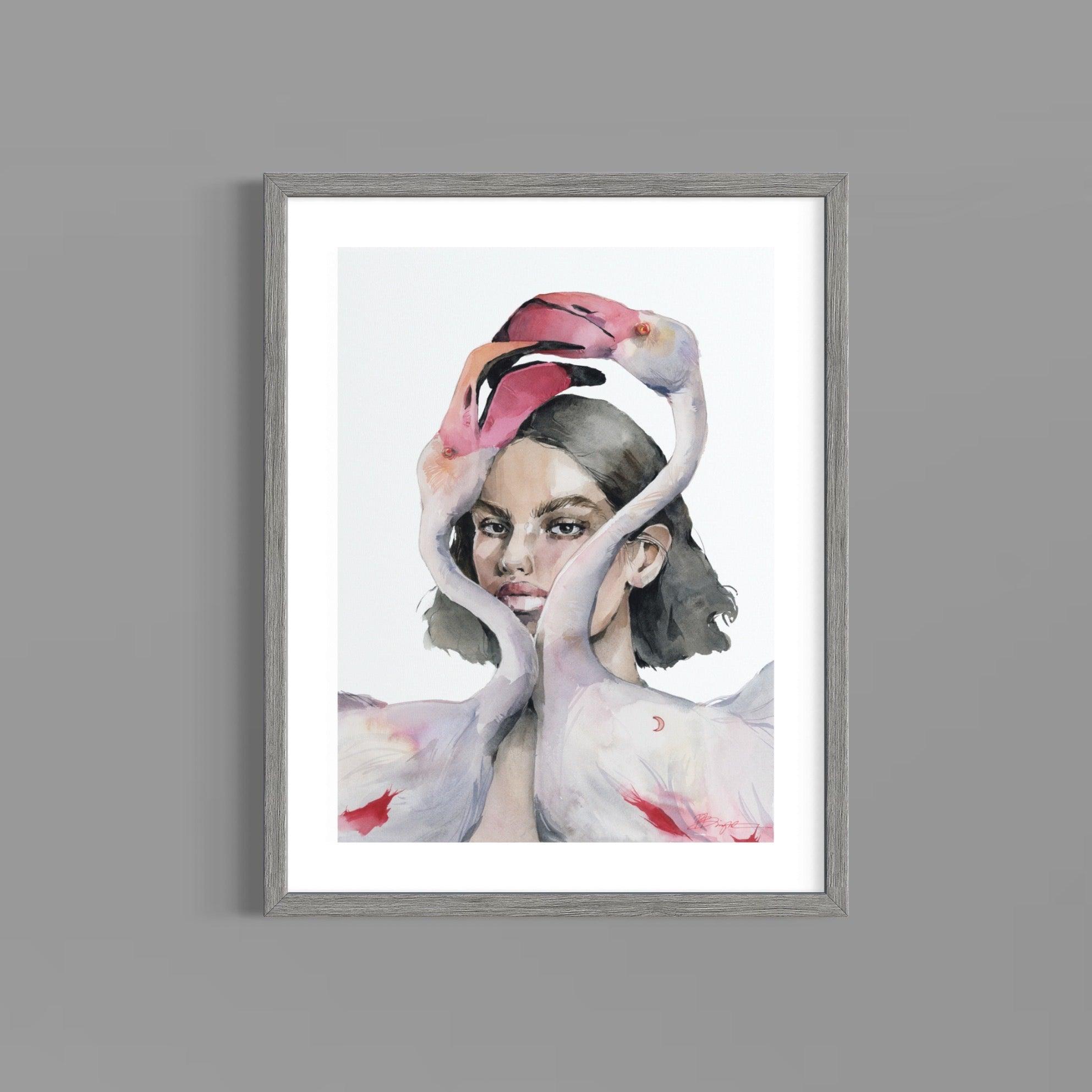 "Girl with Flamingos" - original painting - Polina Bright