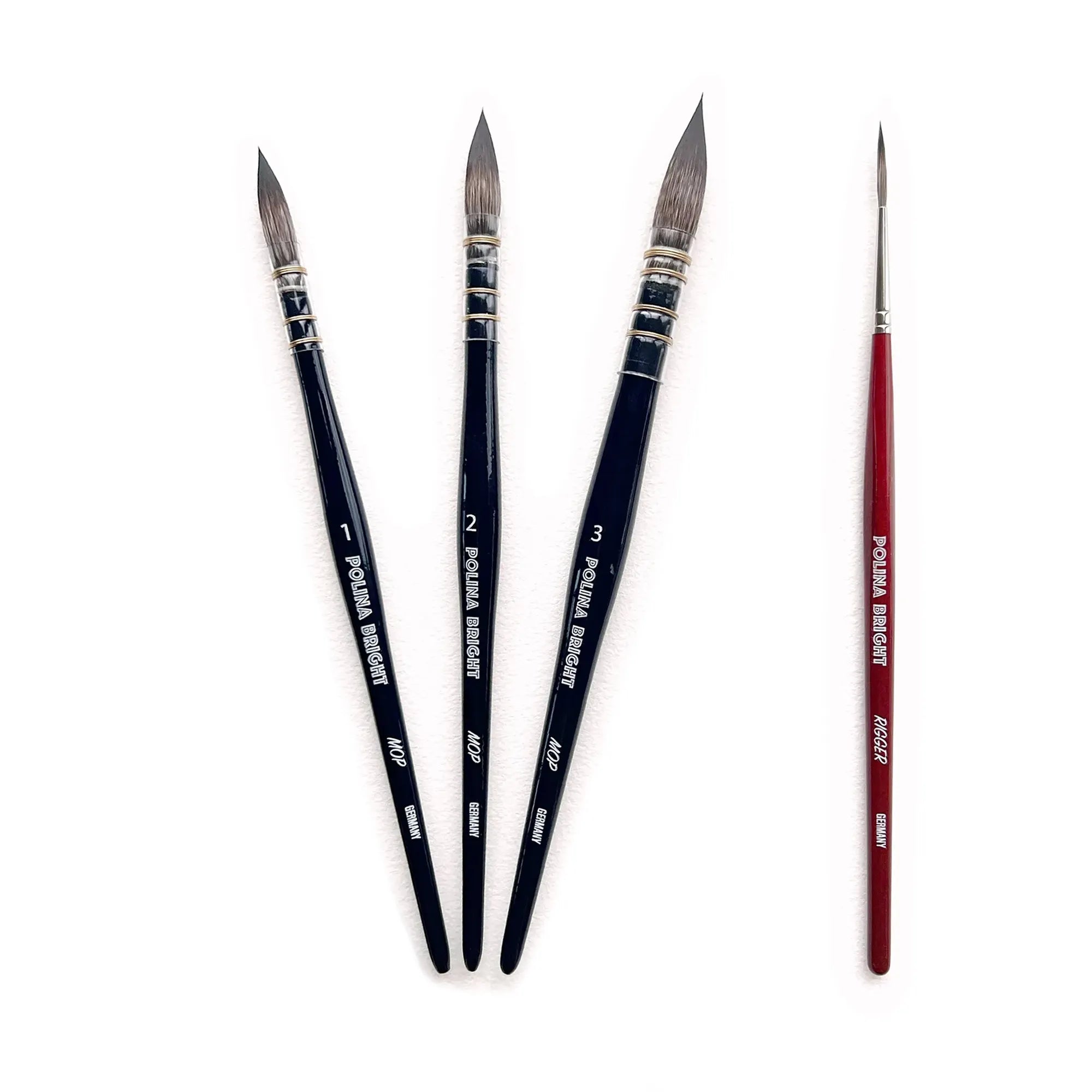 Professional watercolor Mop brush - Set of 3 with Rigger - Cruelty free & Vegan by Polina Bright
