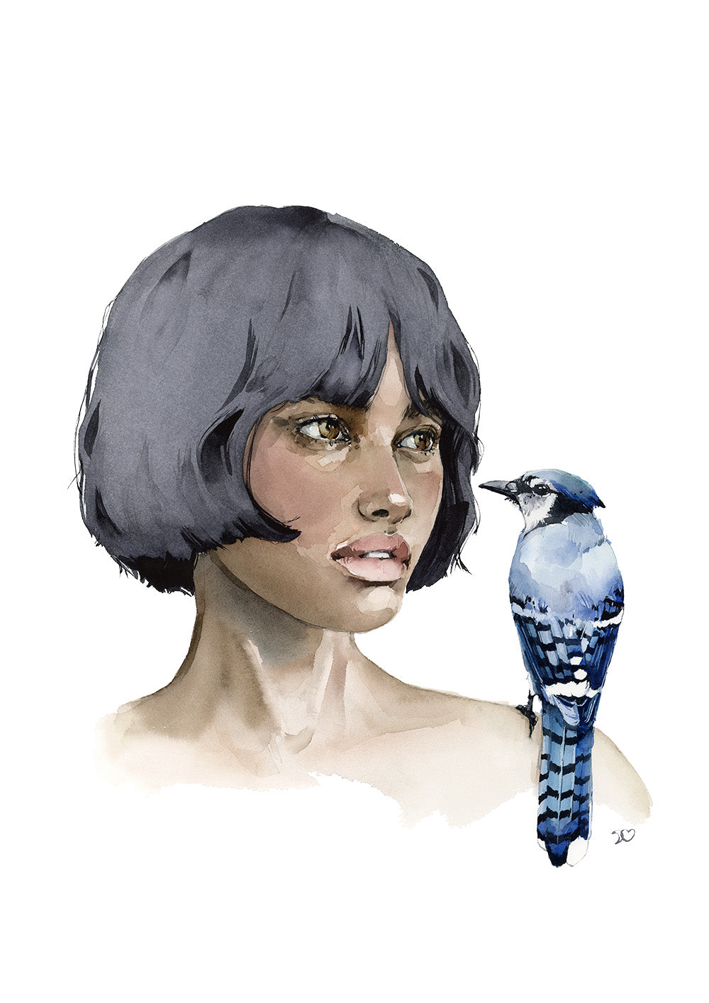 Girl with Blue Jay by Polina Bright