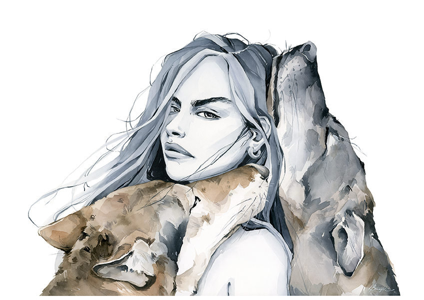 Alpha -  girl with the wolves art print