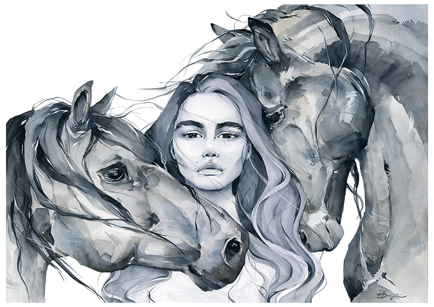 freedom - girl with horses art print