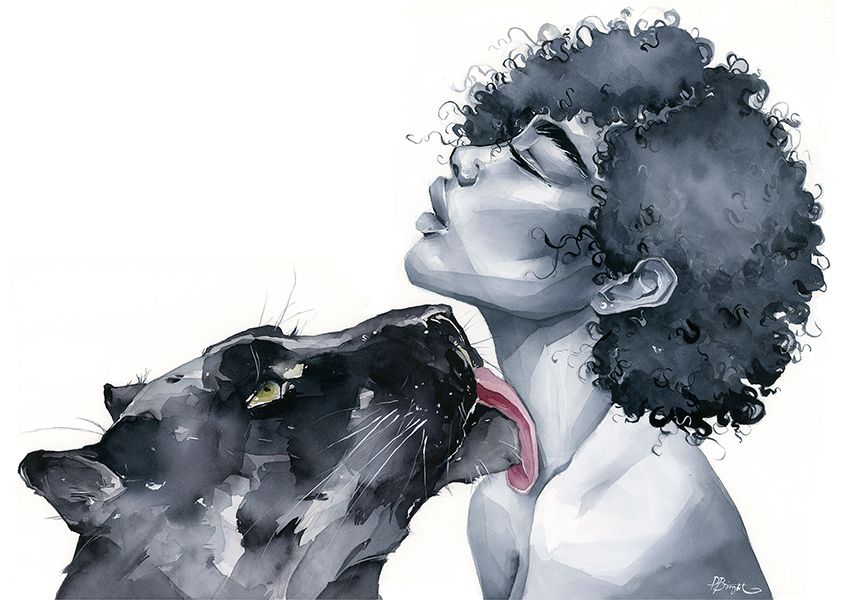 Power over you art print - girl with panther