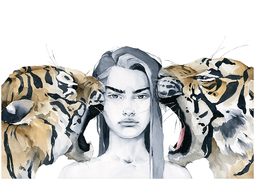 Resilience - girl with tigers art print