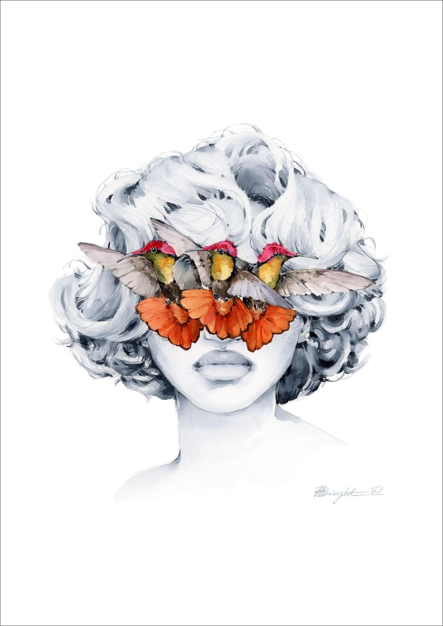 Ruby Hummingbird blindfolded print by Polina Bright