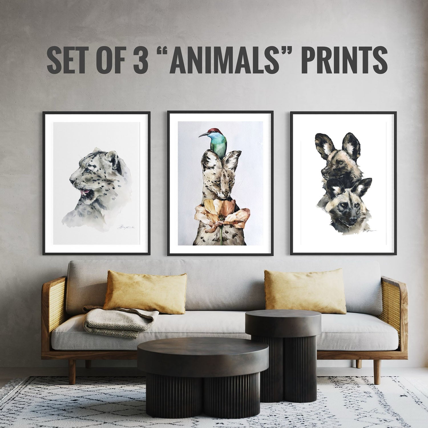 Set of 3 prints from Animals collection by Polina Bright