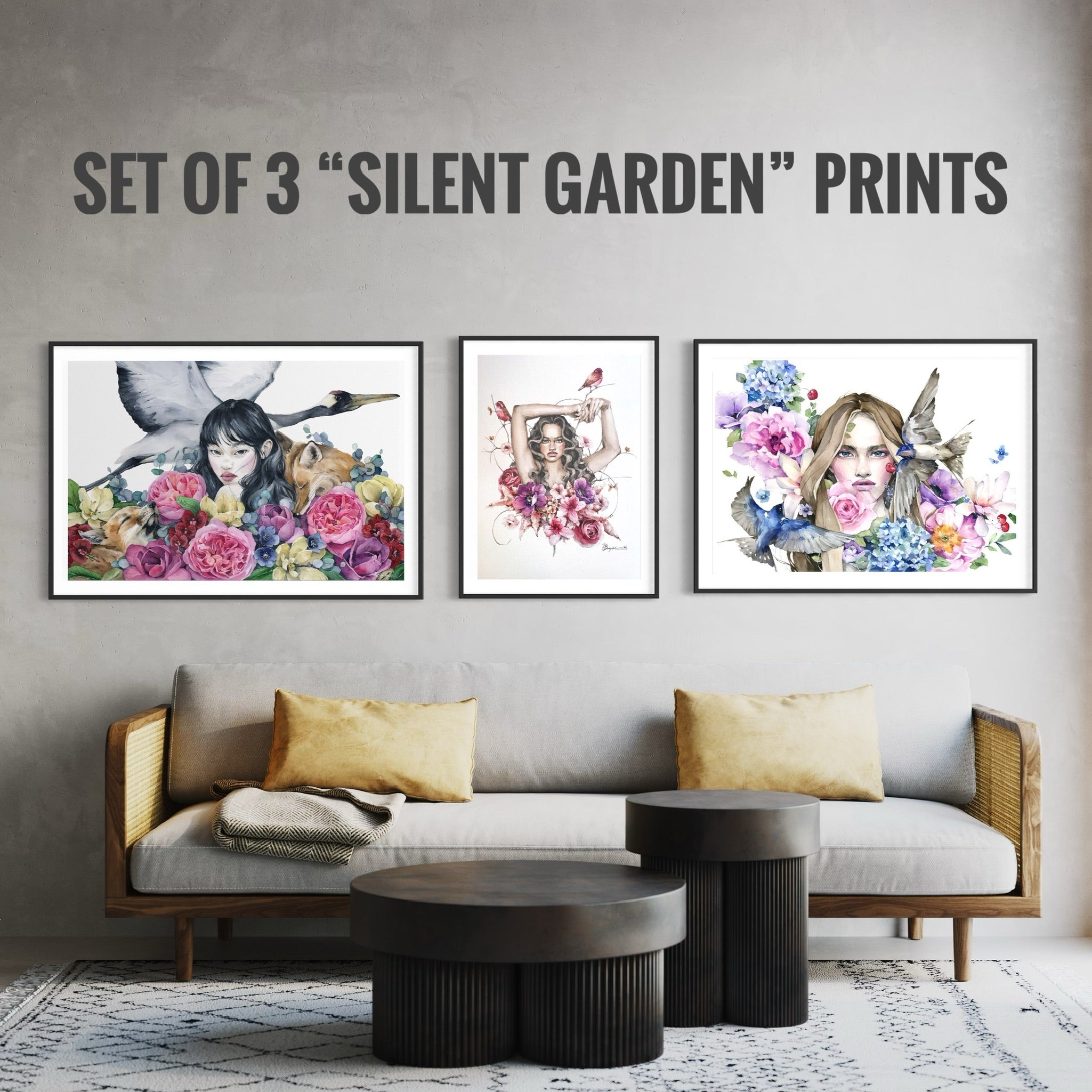 Set of 3 prints from Silent Gardens collection by Polina Bright