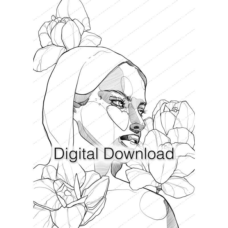 Vulcan magnolia - Coloring Page - Digital - Polina Bright
